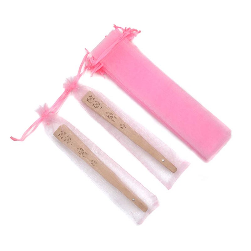 Bezall 50Pcs Organza Fan Bags, Pink Mesh Hand Fan Drawstring Pouch Folding Fan Gift Bags for Wedding Party Baby shower Favor 2 x 10 Inches - Image 2